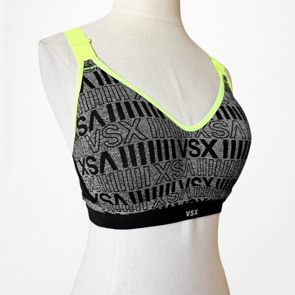 Victoria's Secret Gray Black Green Padded Knit Sports Bra Size 34C - Picture 4 of 6
